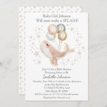 ピンクと金ゴールドの水色かわいいクジラの赤ちゃんシャワー