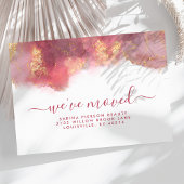 ピンクと金ゴールドの水色のインクの移動発表 案内ポストカード