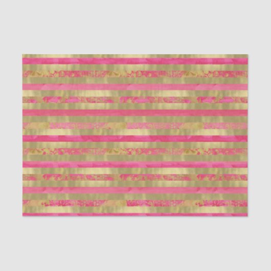 ピンクと金ゴールドの水色のストライプ 薄葉紙 (正面)