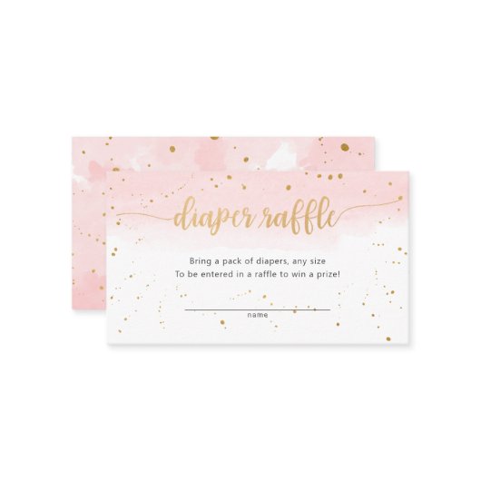ピンクと金ゴールドの水色の女の子おむつラッフルチケット 名刺 (正面/裏面インサイチュ)