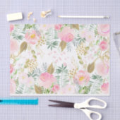 ピンクと金ゴールドの水色の花 薄葉紙 (クラフト)