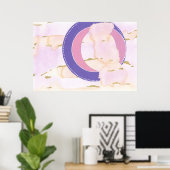 ピンクと金ゴールドの水色の雲、紫色のハロー ポスター (ホームオフィス)