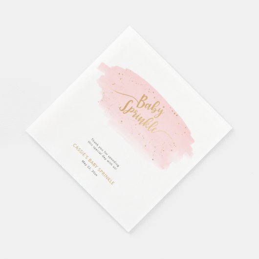 ピンクと金ゴールドの水色ガールベビー散水 スタンダードランチョンナプキン (角)