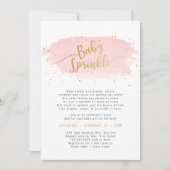 ピンクと金ゴールドの水色ガールベビー散水 招待状 (正面)