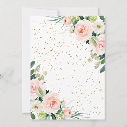 ピンクと金ゴールドの水色フローラバプテスマ 招待状 (裏面)