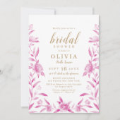 ピンクと金ゴールドの水色フローラブライダルシャワー 招待状 (正面)