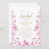 ピンクと金ゴールドの水色フローラブライダルシャワー 招待状 (正面/裏面)