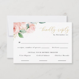 ピンクと金ゴールドの水色フローラ食品選択応答 出欠カード