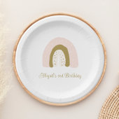 ピンクと金ゴールドの水色レインボーバースデーパーティー ペーパープレート