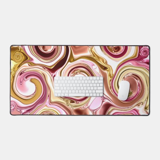 ピンクと金ゴールドの渦巻き旋回と渦巻き デスクマット (キーボード&マウス)