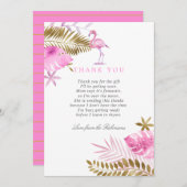 ピンクと金ゴールドの熱帯フラミンゴの赤ちゃん感謝していシャワー サンキューカード (正面/裏面)