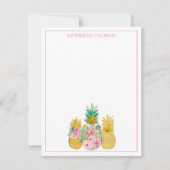 ピンクと金ゴールドの熱帯フローラパイナップル ノートカード (正面)