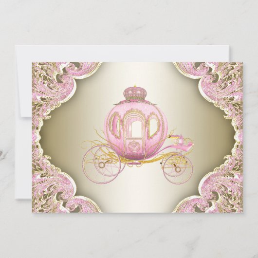 ピンクと金ゴールドの王室のプリンセス写真の誕生日パーティー 招待状 (裏面)