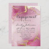 ピンクと金ゴールドの瑪瑙の水カラー婚約パーティI 招待状 (正面/裏面)