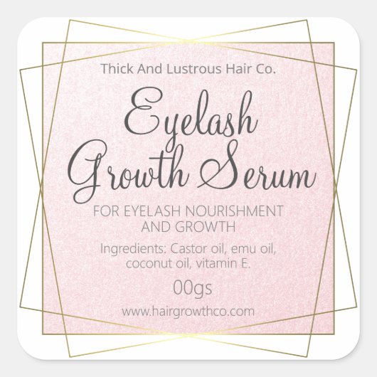 ピンクと金ゴールドの眉毛または育毛血清 スクエアシール (正面)