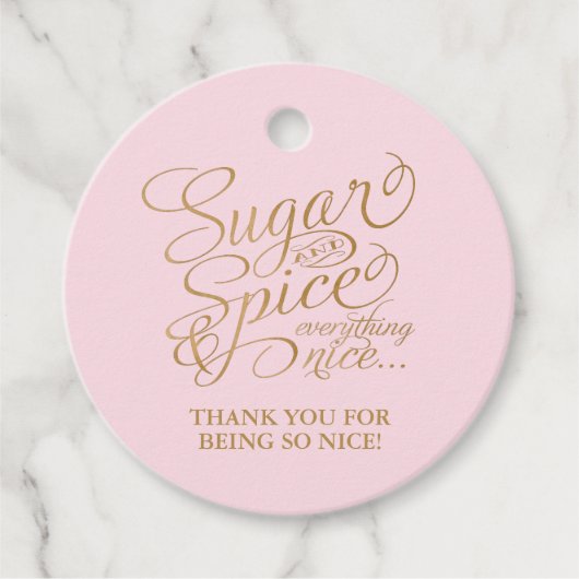 ピンクと金ゴールドの砂糖とスパイスありがとう フェイバータグ (正面)
