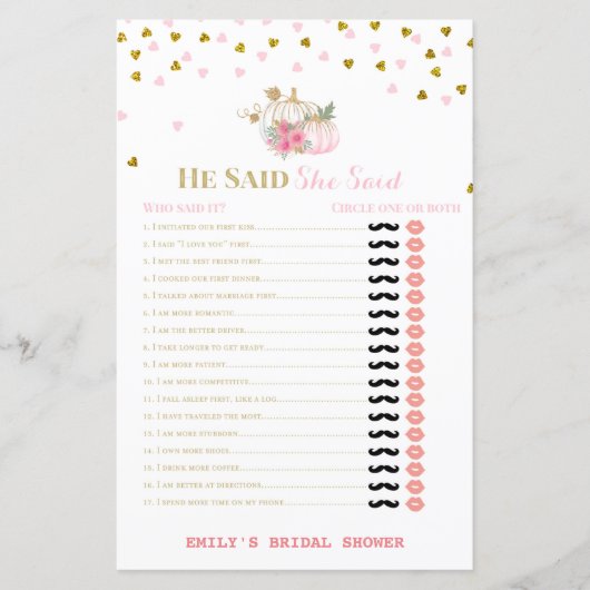 ピンクと金ゴールドの秋ブライダルシャワーゲーム，カボチャ (正面)