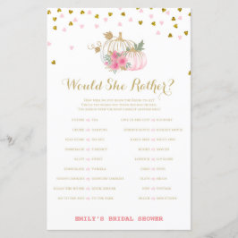 ピンクと金ゴールドの秋ブライダルシャワーゲーム，カボチャ