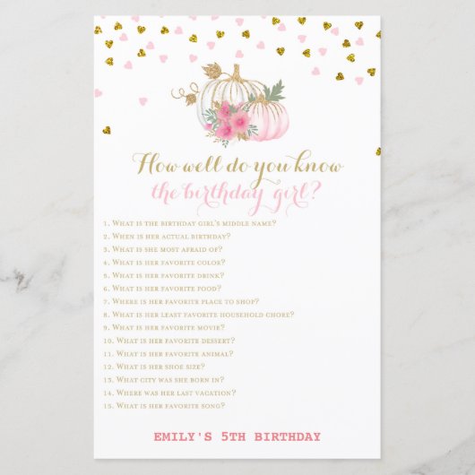 ピンクと金ゴールドの秋誕生日ゲーム，カボチャ (正面)