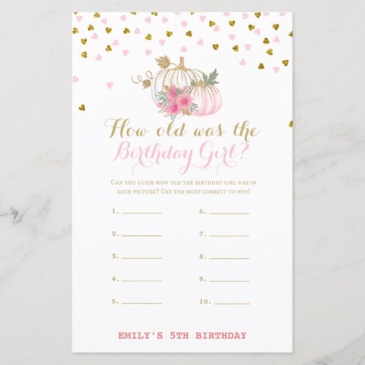 ピンクと金ゴールドの秋誕生日ゲーム，カボチャ (正面)