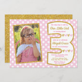 ピンクと金ゴールドの第3の誕生日招待状 招待状 (正面/裏面)