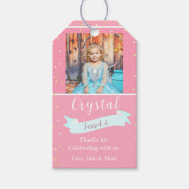 ピンクと金ゴールドの第3誕生日写真 ギフトタグ