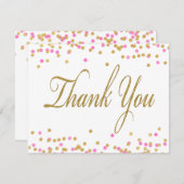ピンクと金ゴールドの紙吹雪サンキューカード サンキューカード (正面/裏面)