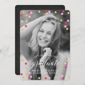 ピンクと金ゴールドの紙吹雪シャルボード写真卒業 招待状 (正面/裏面)