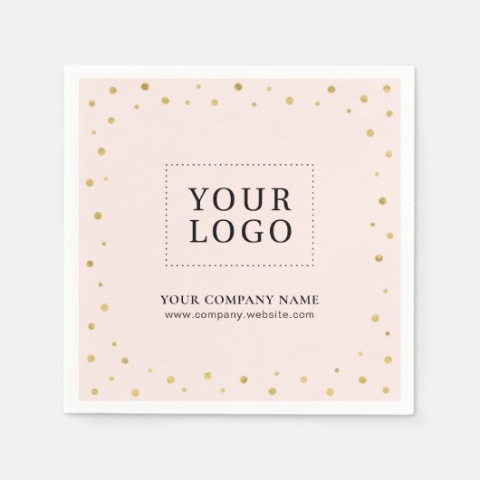 ピンクと金ゴールドの紙吹雪ビジネスのプロモーションロゴ スタンダードカクテルナプキン (正面)