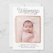 ピンクと金ゴールドの紙吹雪写真の生誕発表 案内状 (正面)