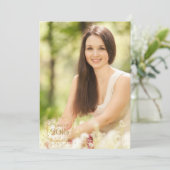 ピンクと金ゴールドの紙吹雪卒業発表 招待状 (スタンド正面)