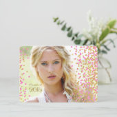 ピンクと金ゴールドの紙吹雪卒業発表 招待状 (スタンド正面)