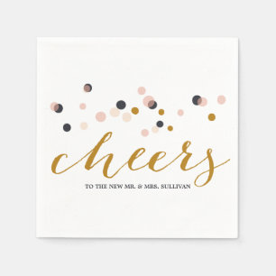 ピンクと金ゴールドの紙吹雪結婚ドットズナプキン スタンダードカクテルナプキン
