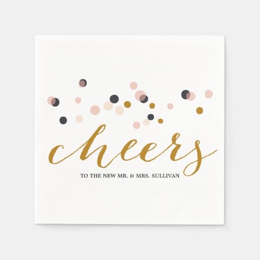 ピンクと金ゴールドの紙吹雪結婚ドットズナプキン スタンダードカクテルナプキン (正面)