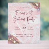ピンクと金ゴールドの紙吹雪誕生日パーティーへの招待 アクリルサイン (ニュートラル)