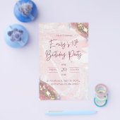 ピンクと金ゴールドの紙吹雪誕生日パーティーへの招待 チラシ (シングル)