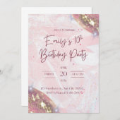 ピンクと金ゴールドの紙吹雪誕生日パーティー 招待状 (正面/裏面)