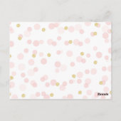 ピンクと金ゴールドの紙吹雪赤ちゃんシャワーの願い ポストカード (裏面)
