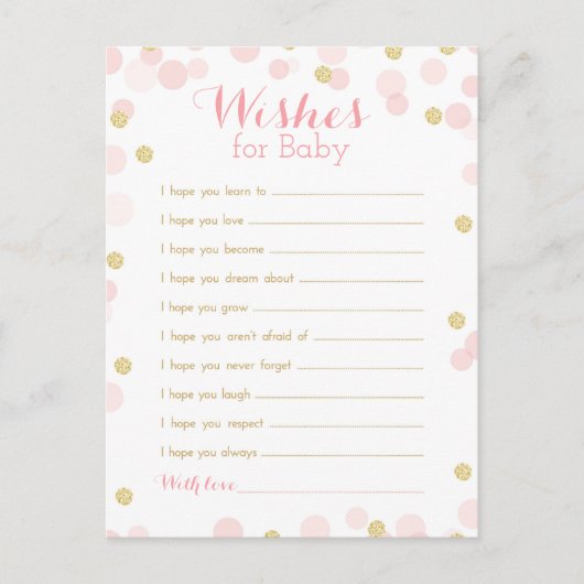 ピンクと金ゴールドの紙吹雪赤ちゃんシャワーの願い ポストカード (正面)