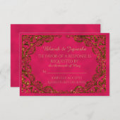 ピンクと金ゴールドの結婚インディアンの応答カード 出欠カード (正面/裏面)