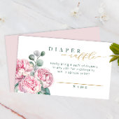ピンクと金ゴールドの緑のフローラおむつラッフルカードf エンクロージャーカード
