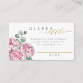 ピンクと金ゴールドの緑のフローラおむつラッフルカードf エンクロージャーカード (正面)