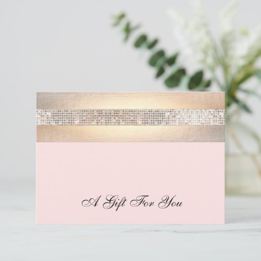 ピンクと金ゴールドの美しいサロンギフト証明書 (スタンド正面)