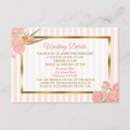 ピンクと金ゴールドの花と結婚鳥の詳細カード エンクロージャーカード