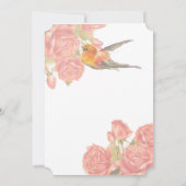 ピンクと金ゴールドの花と鳥結婚式招待状 招待状 (裏面)
