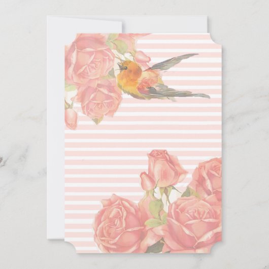 ピンクと金ゴールドの花と鳥結婚式招待状 招待状 (裏面)