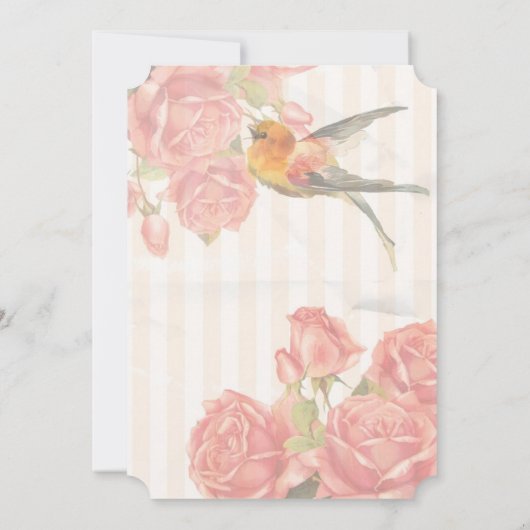 ピンクと金ゴールドの花と鳥結婚式招待状 招待状 (裏面)