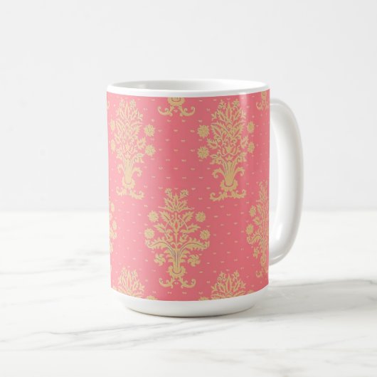 ピンクと金ゴールドの花柄 コーヒーマグカップ (正面右)