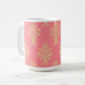 ピンクと金ゴールドの花柄 コーヒーマグカップ (正面左)