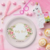 ピンクと金ゴールドの花赤ちゃん女の子の赤ちゃんシャワー ペーパープレート (パーティー)